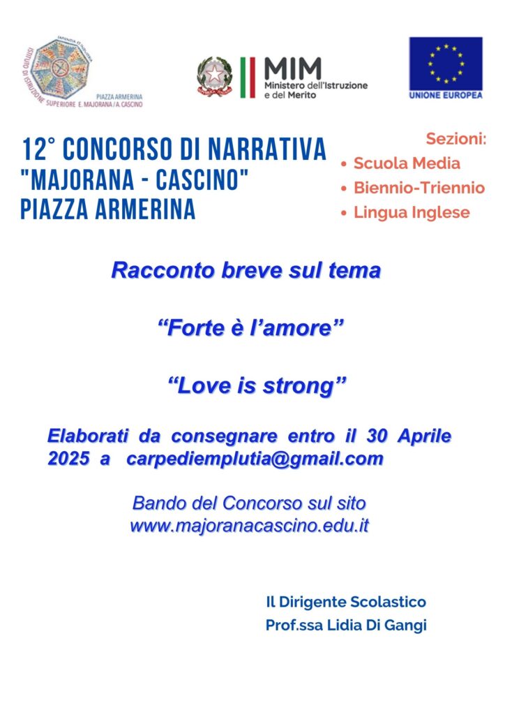 12° CONCORSO di Narrativa “Majorana – Cascino”